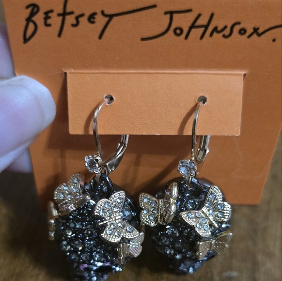 Betsey Johnson Skull Earrings w/ Butterflies - Picture 2 of 5